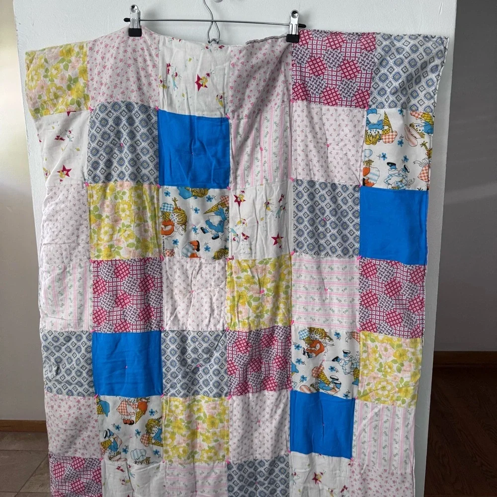 Vintage Reversible handmade quilted crib childs toddler blanket